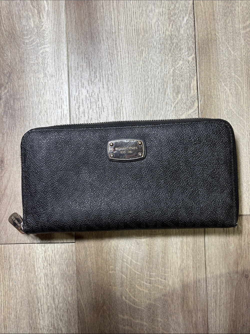 Michael Kors Black Textured Leather Zip Wallet